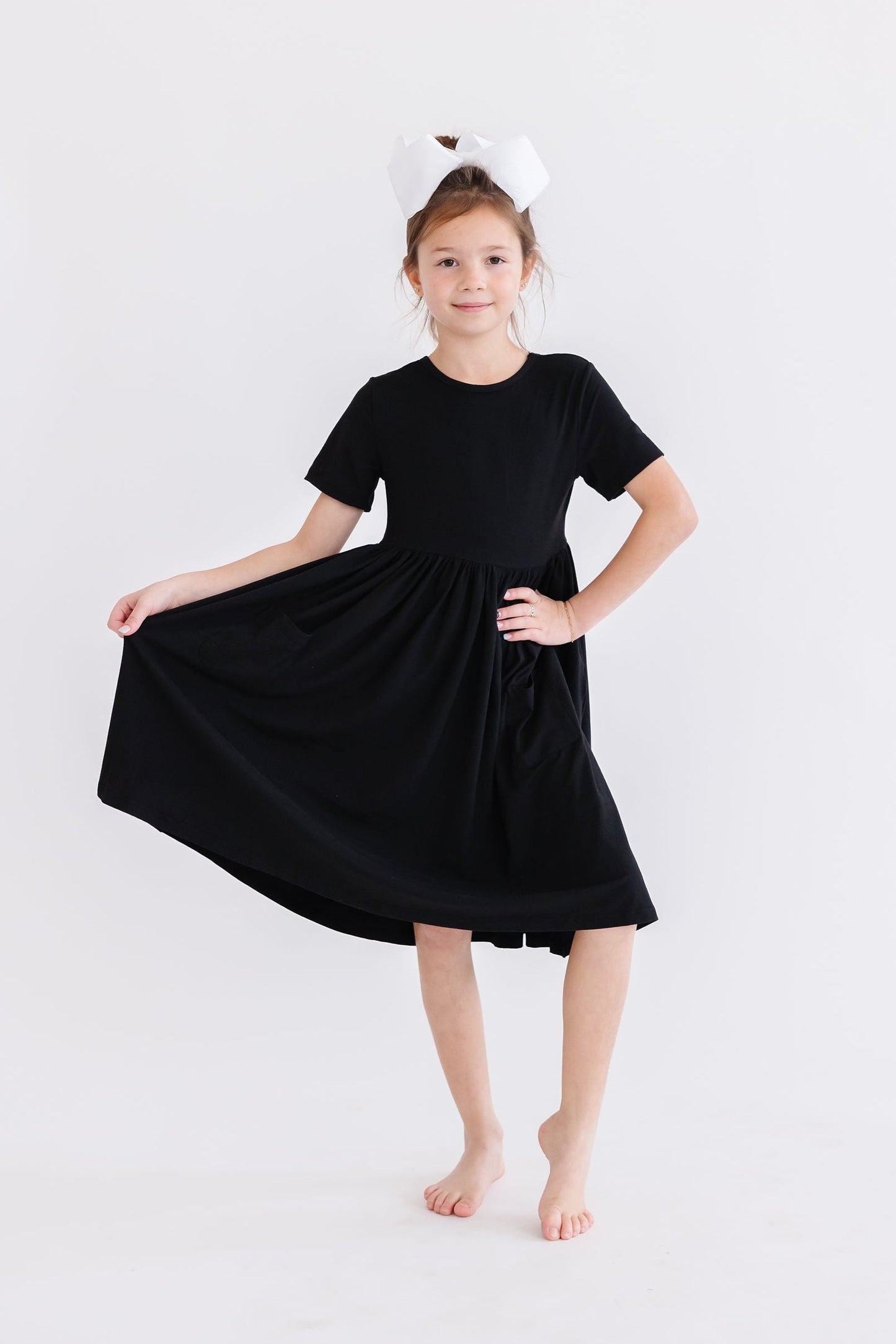 Girls Black Twirl Dress with Pockets
