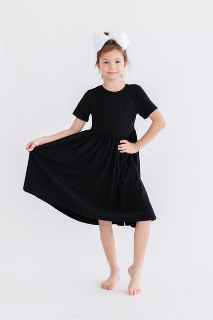 Girls Black Twirl Dress with Pockets