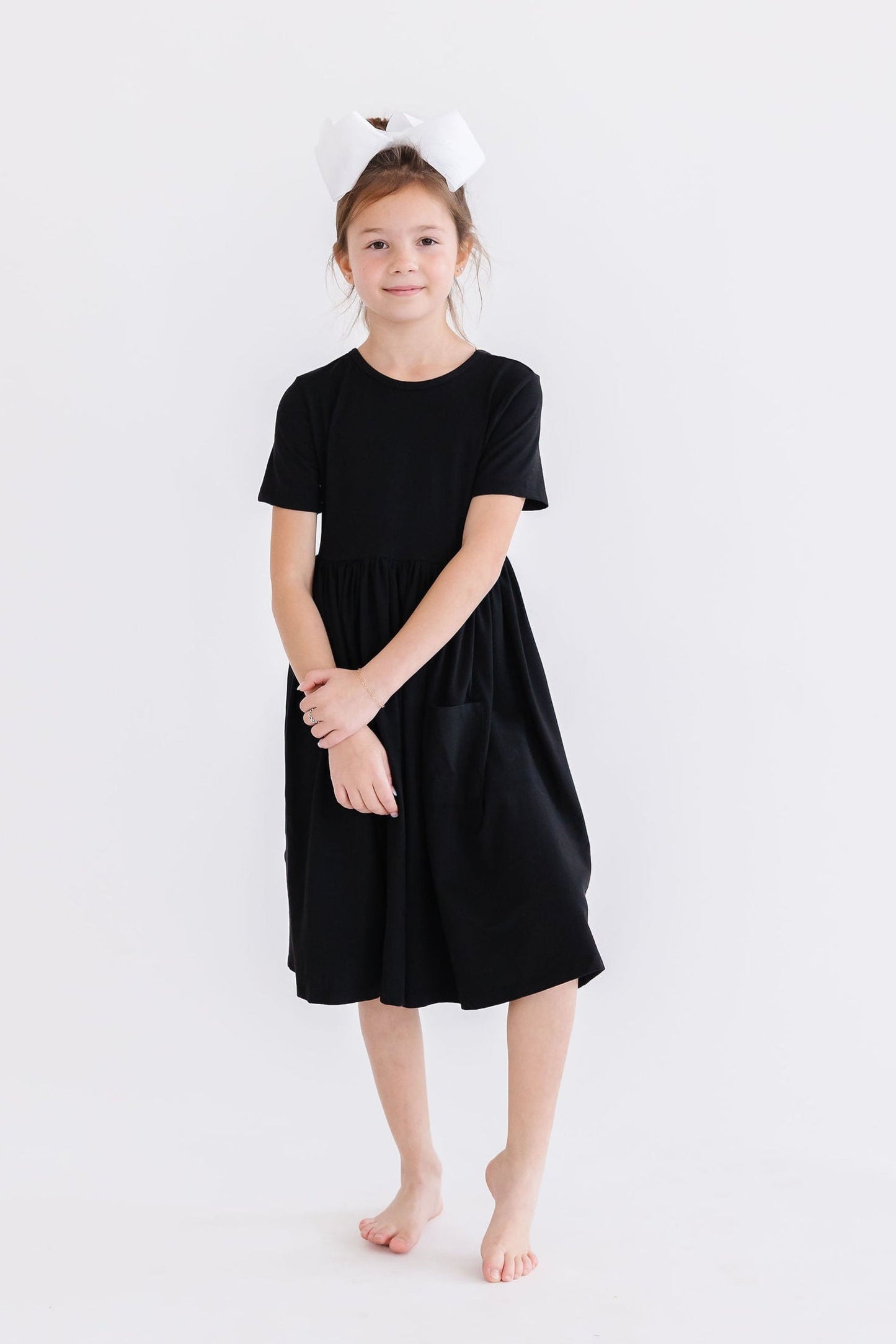 Girls Black Twirl Dress with Pockets