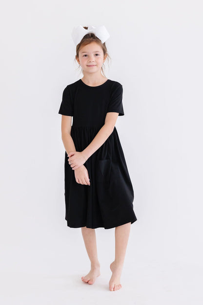 Girls Black Twirl Dress with Pockets