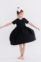 Girls Black Twirl Dress with Pockets