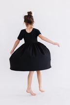Girls Black Twirl Dress with Pockets