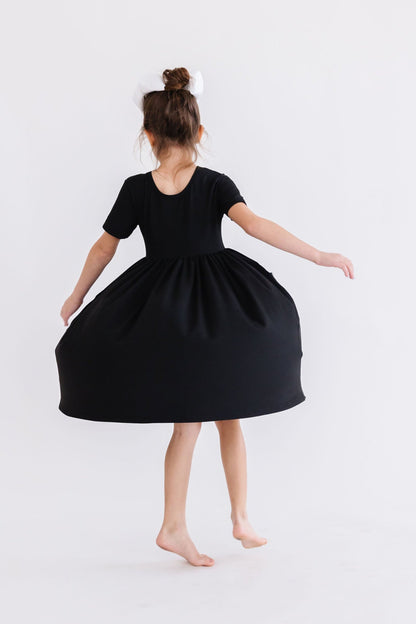 Girls Black Twirl Dress with Pockets