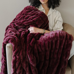 Double Ruched Faux Fur XL Throw Blanket
