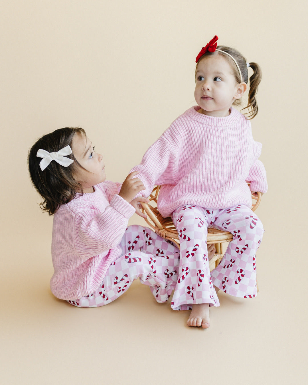 Girls Checkered Candy Cane Flare Pants | Pink