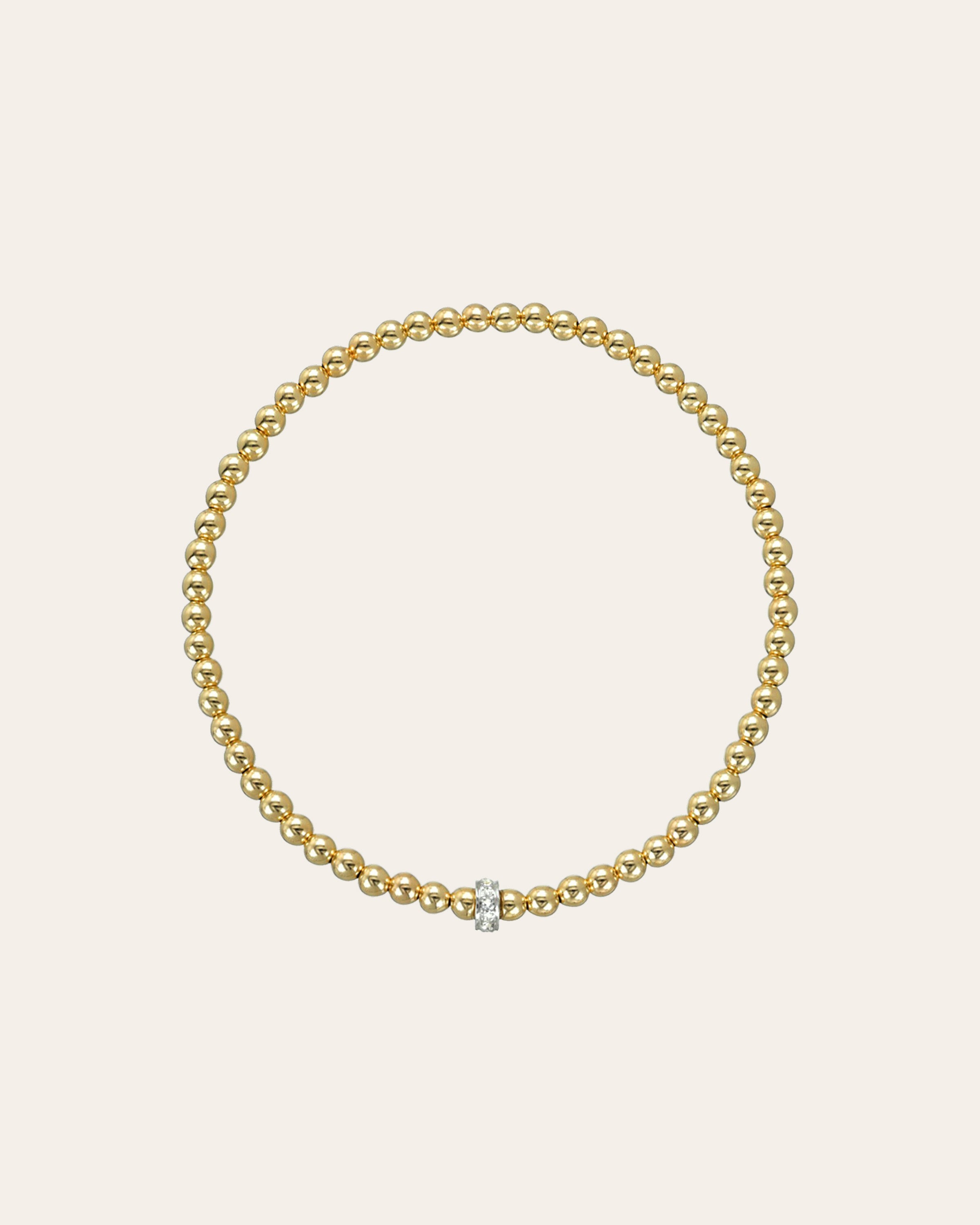3mm Gold Bead Bracelet with Diamond Bar