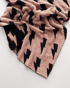 Mocha Lightning Bolt Fuzzy Blanket