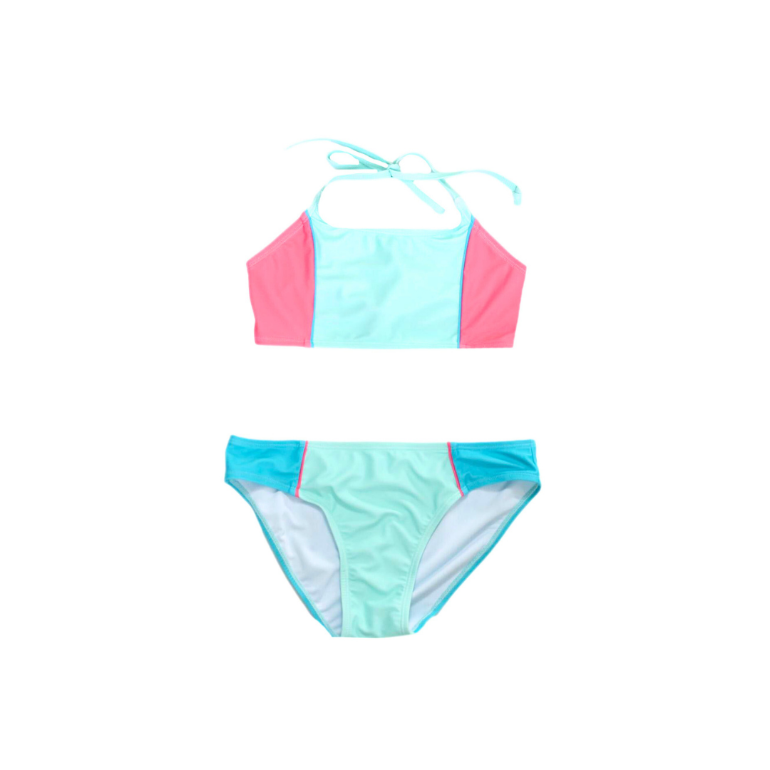 Girls Two Piece Swimsuit – Surfer Bay Colorblock Halter UPF 50+
