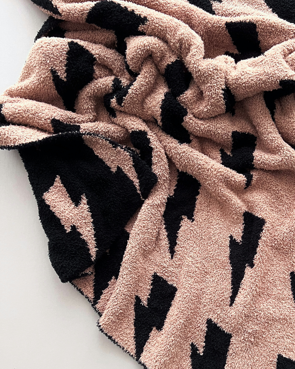Mocha Lightning Bolt Fuzzy Blanket