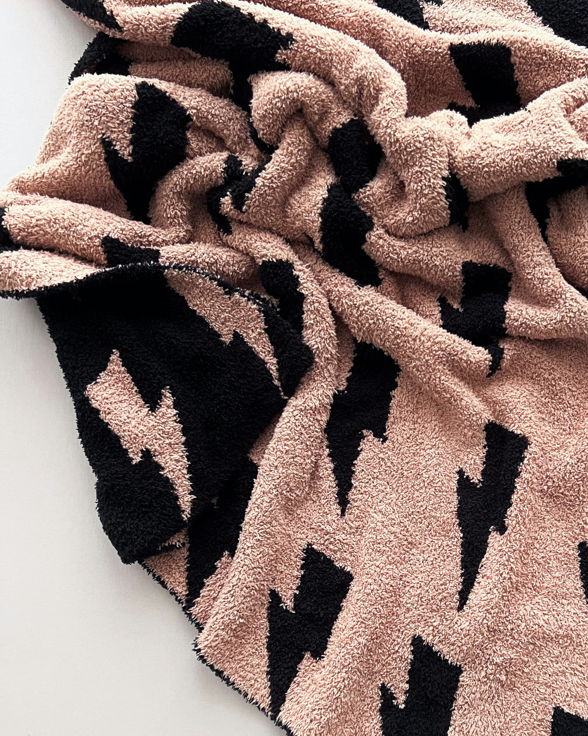 Mocha Lightning Bolt Fuzzy Blanket