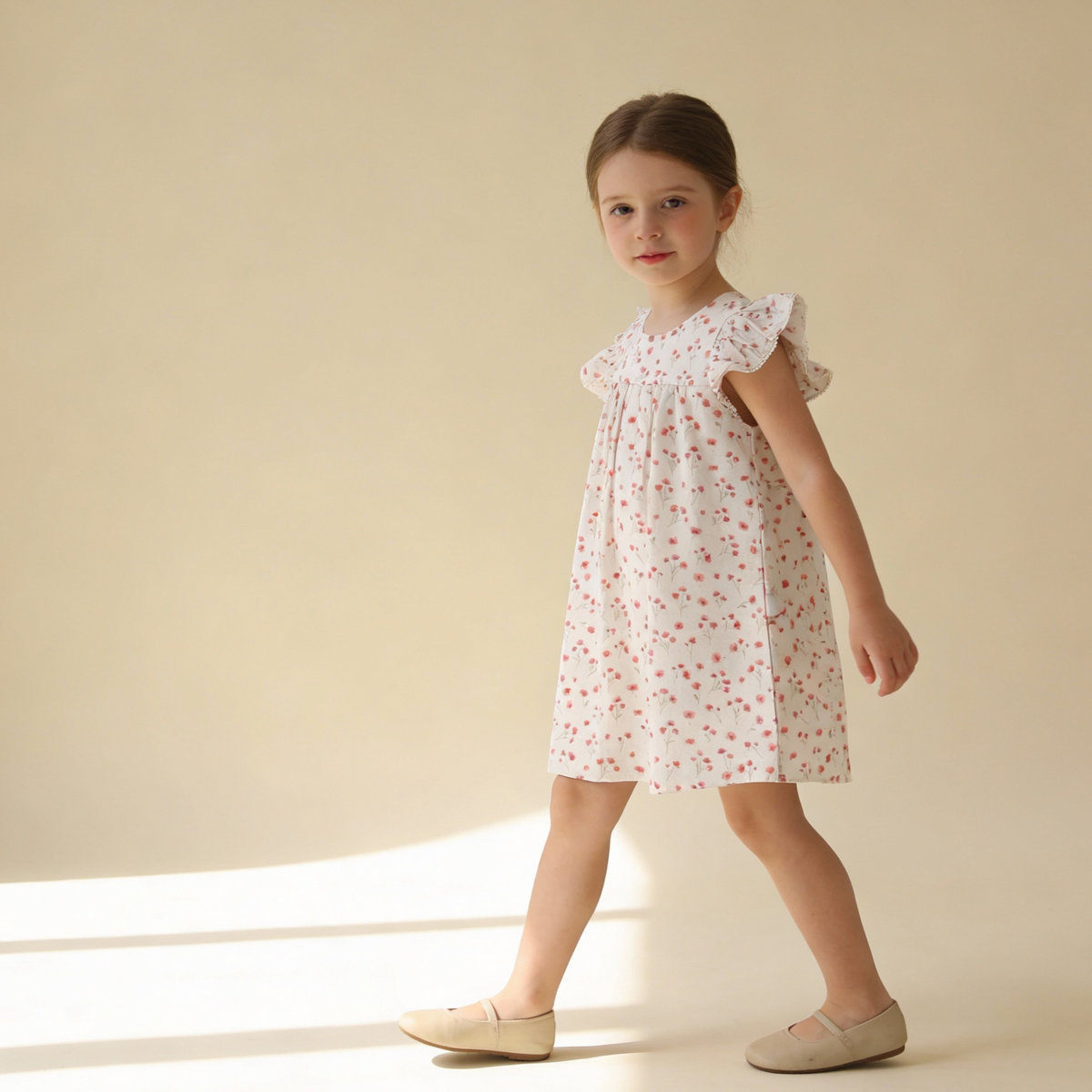 Organic Short Sleeve Flutter Dress - Pink  Bloom