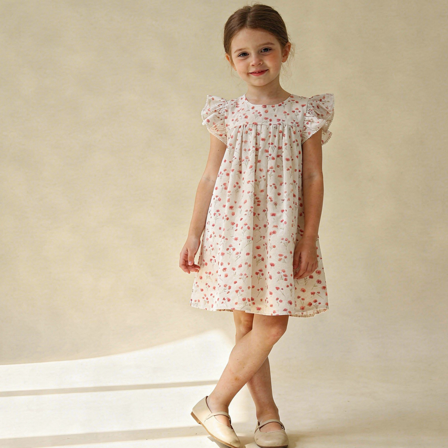 Organic Short Sleeve Flutter Dress - Pink  Bloom