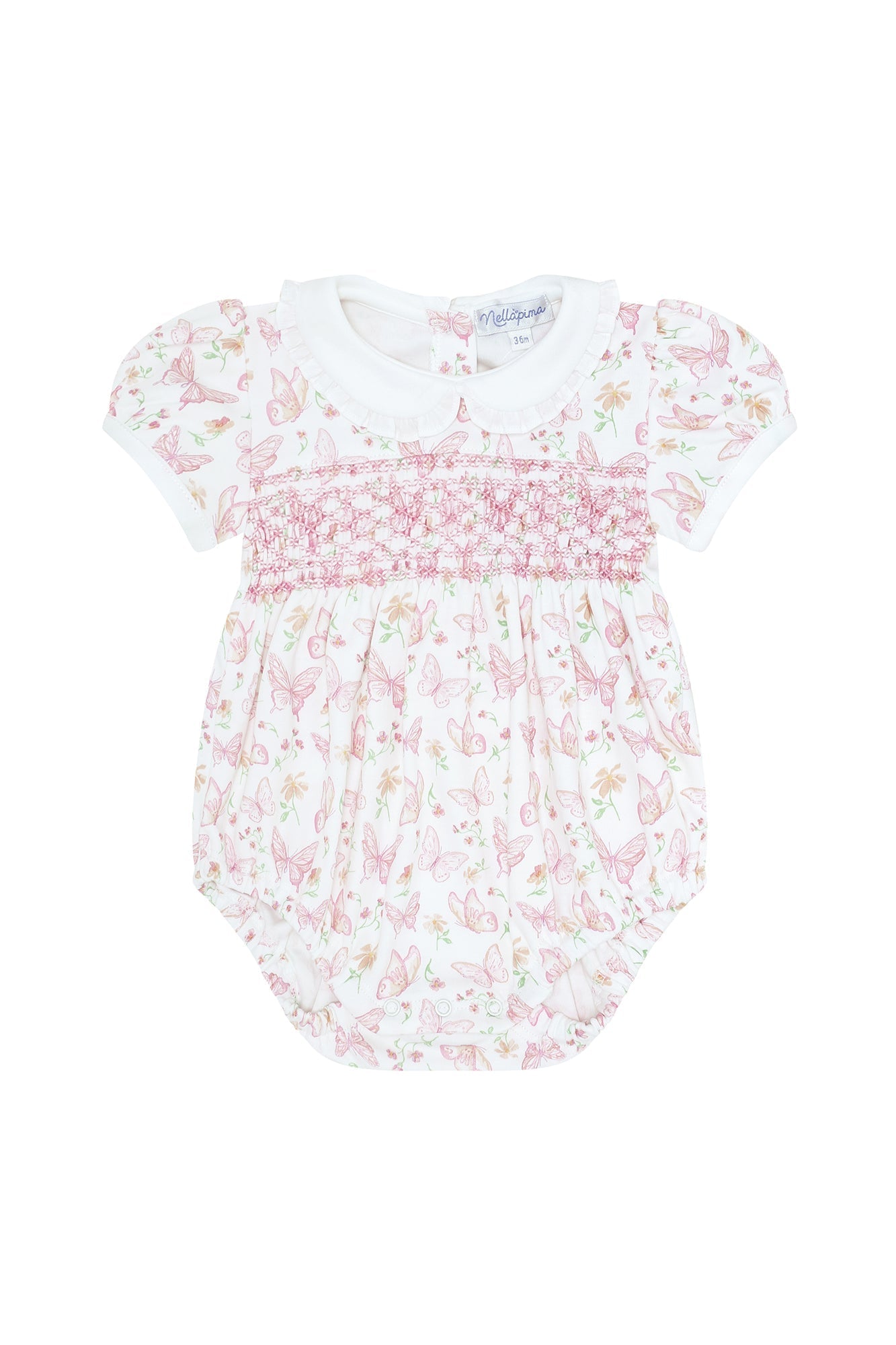 Baby Girls Butterflies Print Smocked Bubble