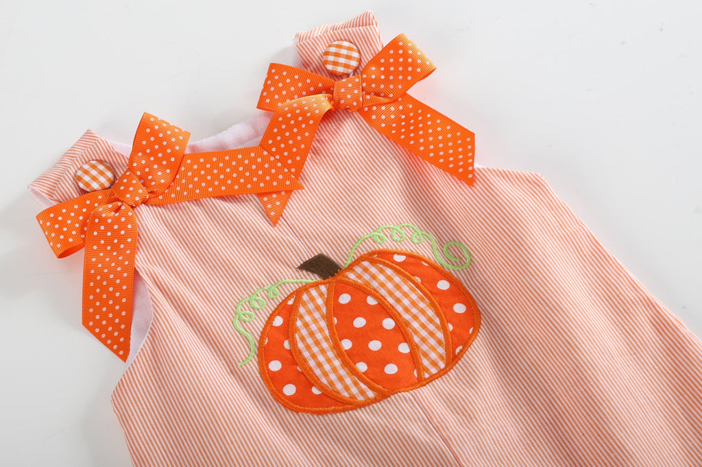 Baby Girl Orange Pinstripe Pumpkin and Bows Playsuit