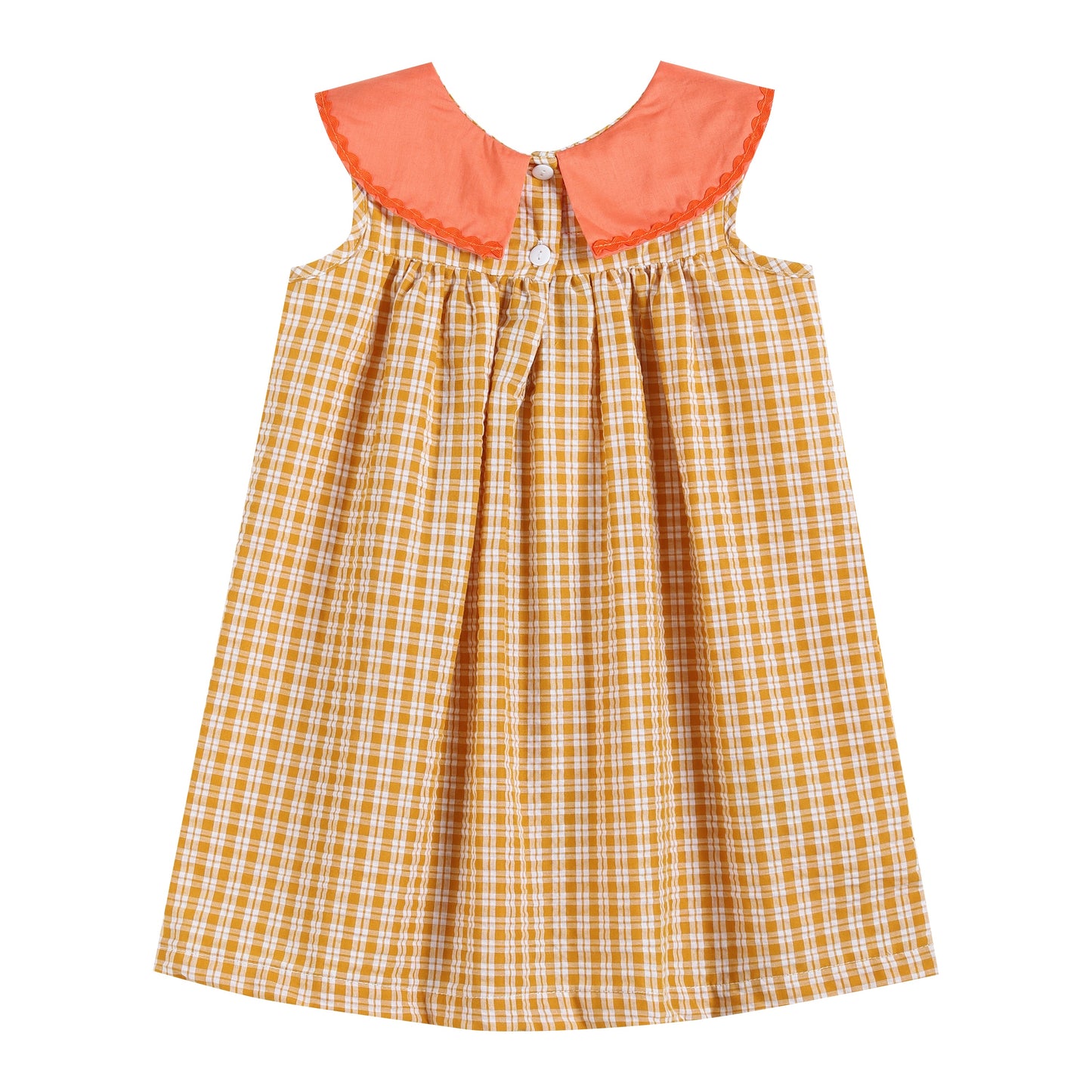 Girls Orange Gingham Pumpkin Yoke Dress