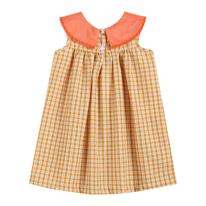 Girls Orange Gingham Pumpkin Yoke Dress