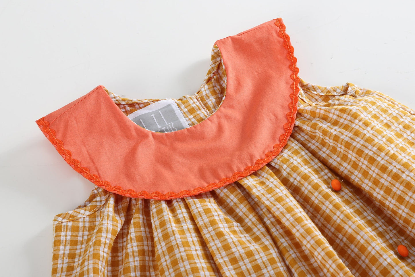 Girls Orange Gingham Pumpkin Yoke Dress