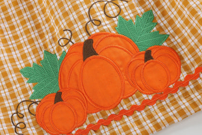 Girls Orange Gingham Pumpkin Yoke Dress