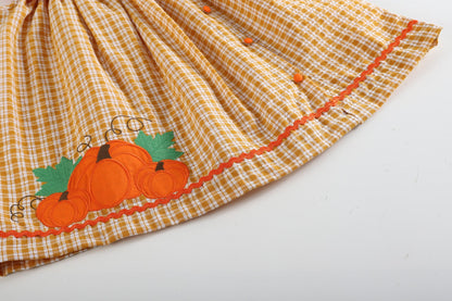 Girls Orange Gingham Pumpkin Yoke Dress