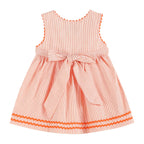 Girls Orange Pinstripe Pumpkin Embroidered A-Line Dress