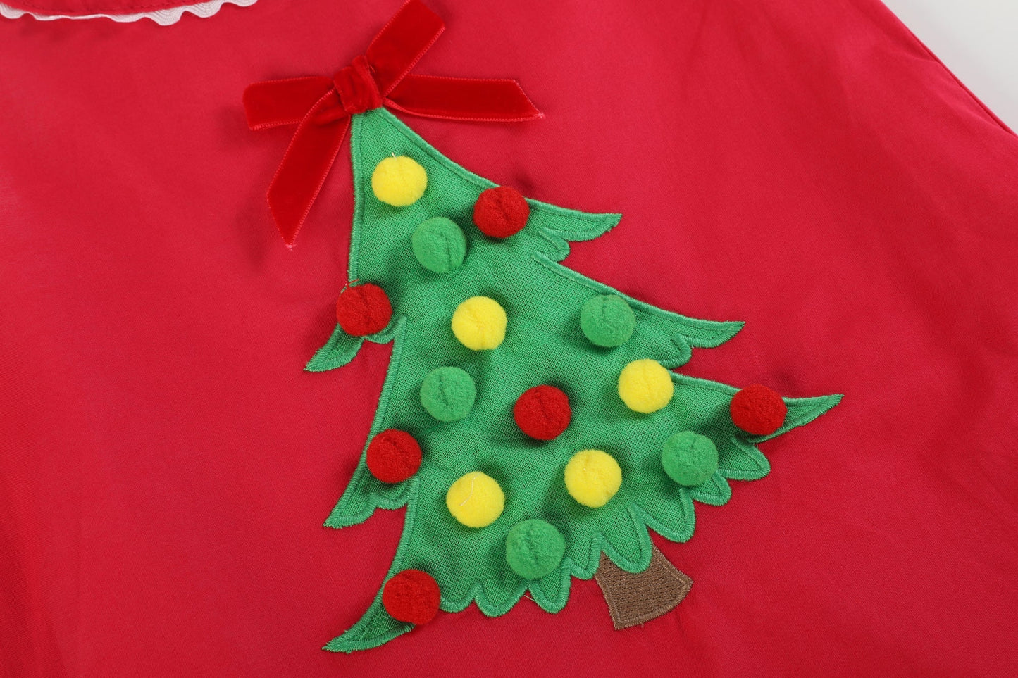 Girls Red Pompom Christmas Tree Dress