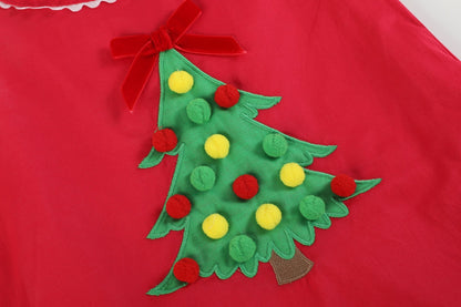 Girls Red Pompom Christmas Tree Dress