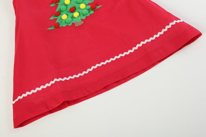 Girls Red Pompom Christmas Tree Dress