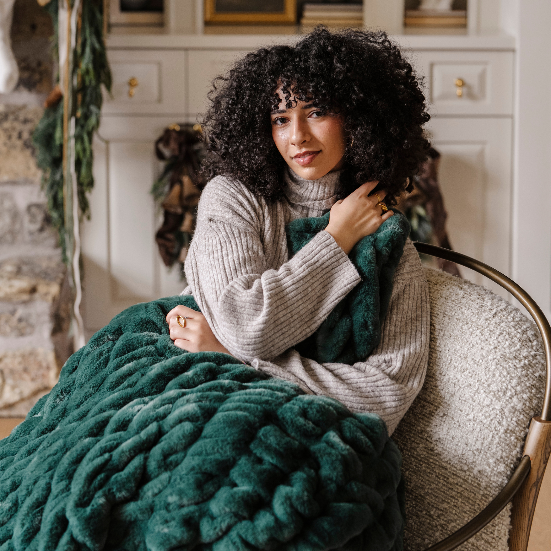 Double Ruched Faux Fur XL Throw Blanket