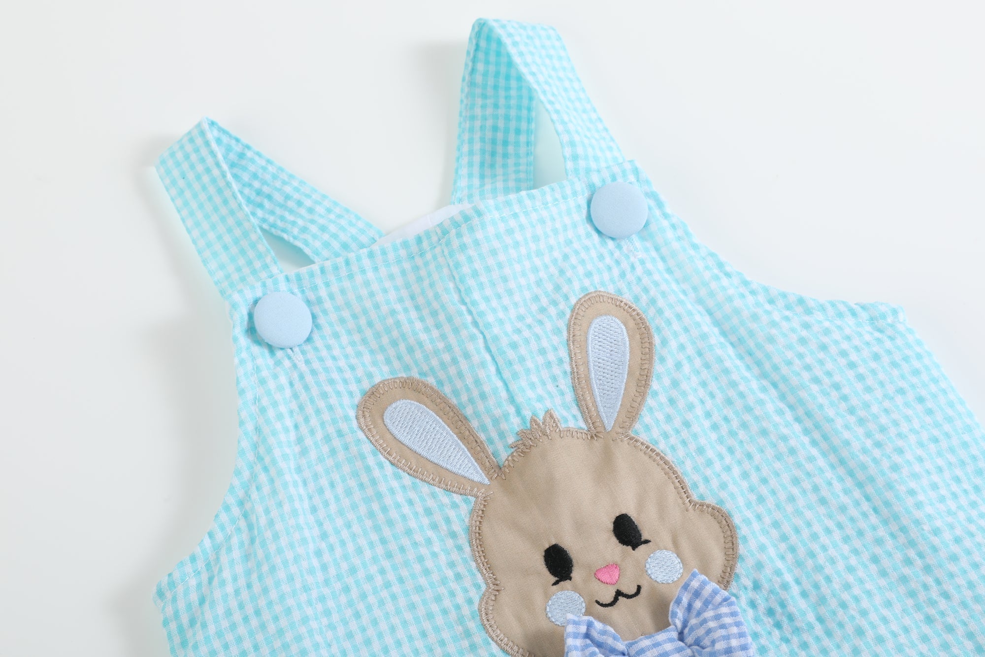 Blue Bow Tie Bunny Applique Shortalls