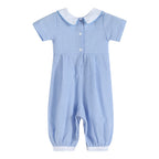Light Blue Gingham Peek-a-Boo Easter Bunny Collared Romper