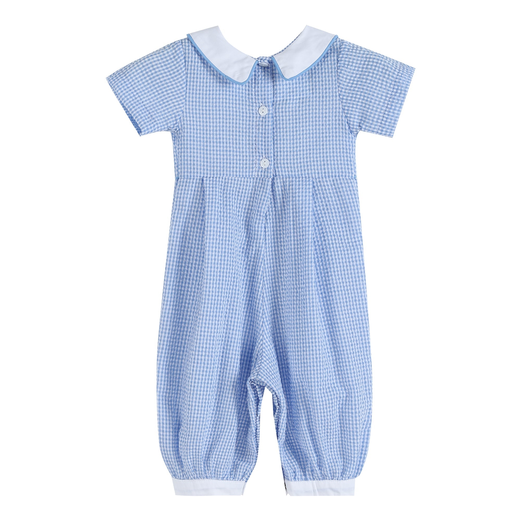 Light Blue Gingham Peek-a-Boo Easter Bunny Collared Romper