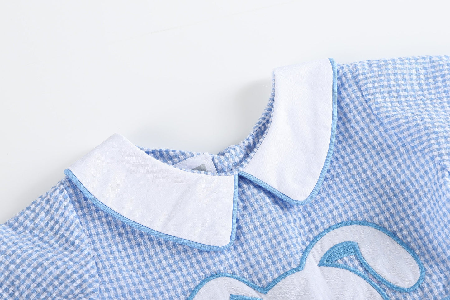 Baby Boy Light Blue Gingham Peek-a-Boo Easter Bunny Collared Romper