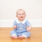 Light Blue Gingham Peek-a-Boo Easter Bunny Collared Romper