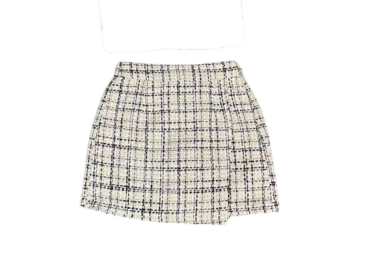 Black, White and Gold Tweed Ruffle Skort