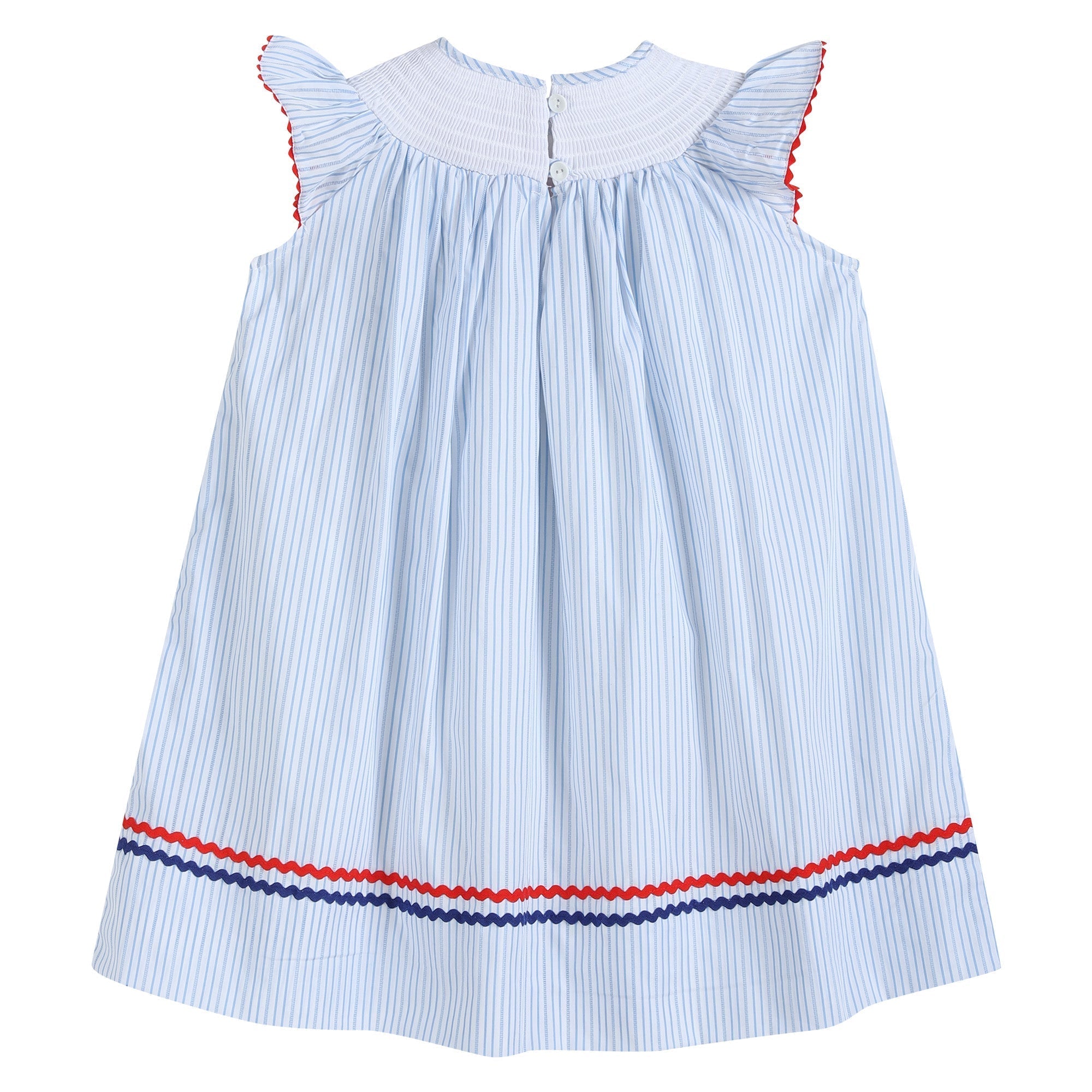 4th of July Blue Striped Stars Smocked Dress