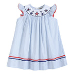 4th of July Blue Striped Stars Smocked Dress