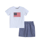 Blue Gingham Flag Shirt & Shorts Set – 4th of July