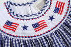 4th of July Royal Blue Gingham American Flag Smocked Bishop Dress - Blissfully Lavender BoutiqueLil Cactus