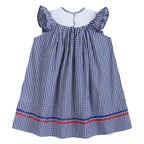 4th of July Royal Blue Gingham American Flag Smocked Bishop Dress - Blissfully Lavender BoutiqueLil Cactus