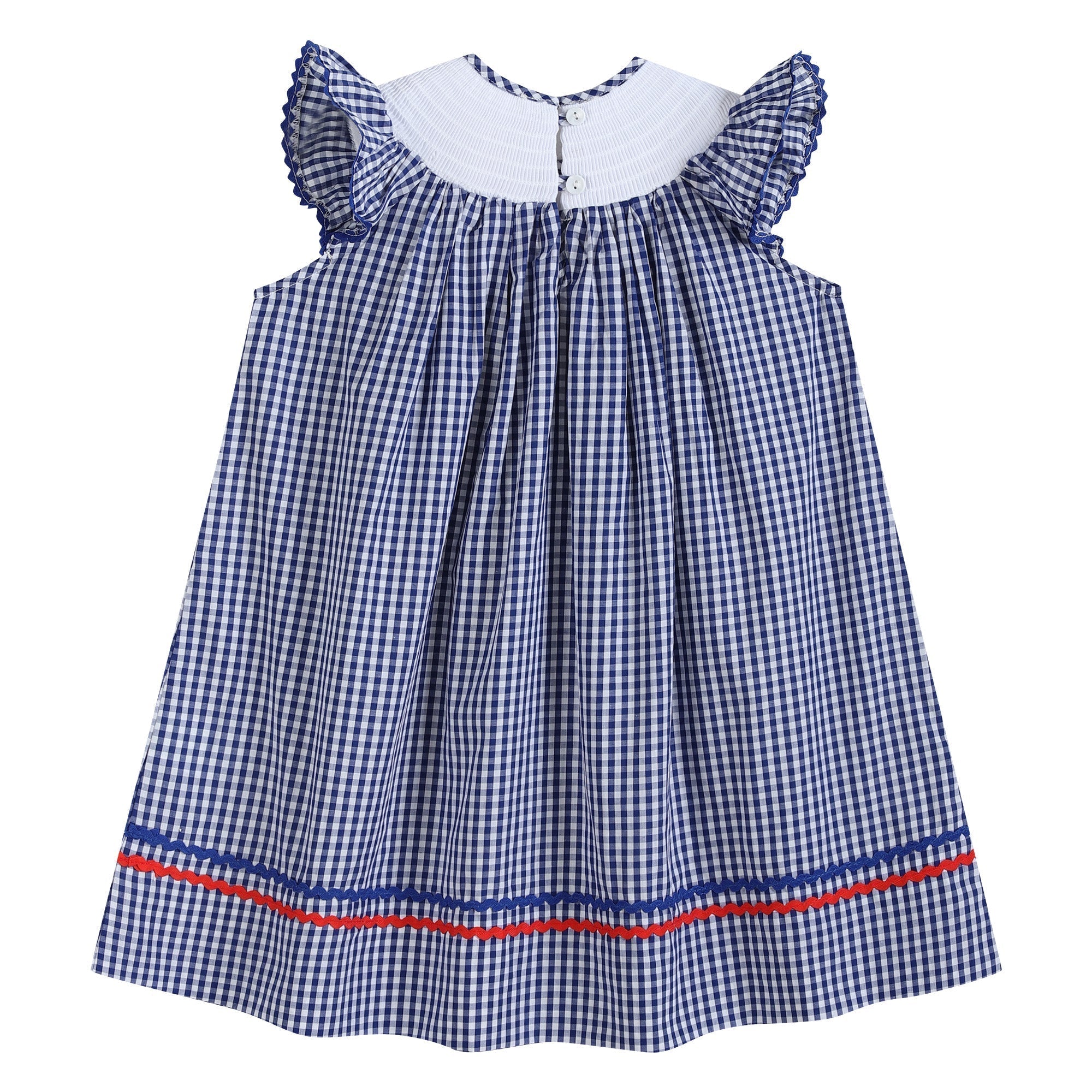 4th of July Royal Blue Gingham American Flag Smocked Bishop Dress - Blissfully Lavender BoutiqueLil Cactus