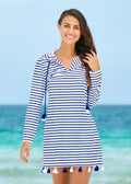 Navy Stripe Hooded Cover Up