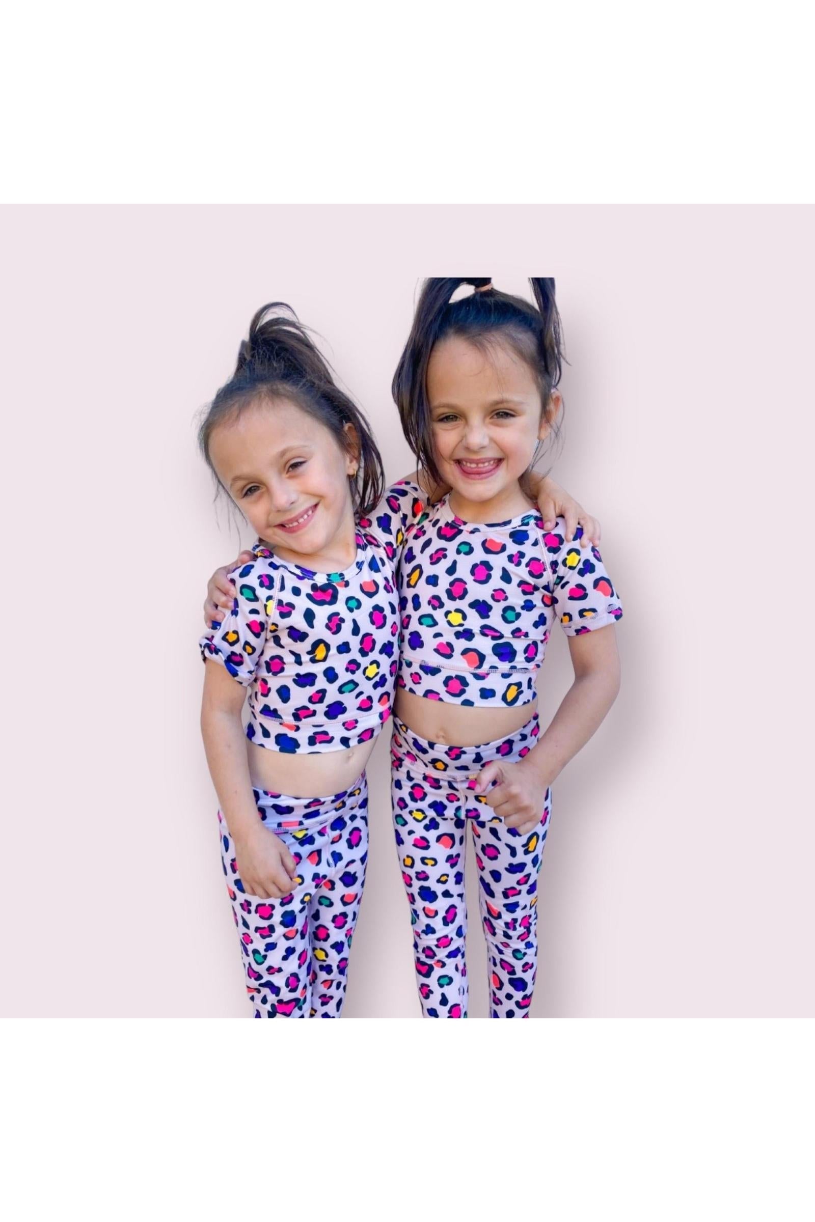 Girls Leopard Athletic Top and Legging Set