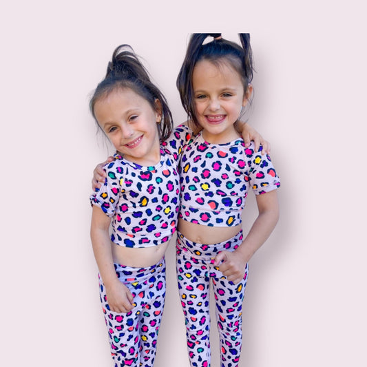 Girls Leopard Athletic Top and Legging Set