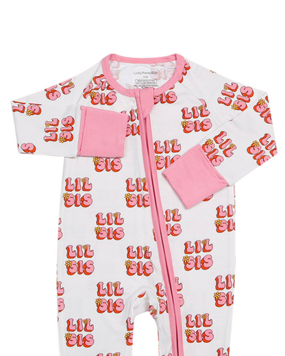 Baby Girl Lil Sis Bamboo Zip Pajama Romper
