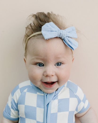 Blue Checkered Bamboo Shorty Baby Romper