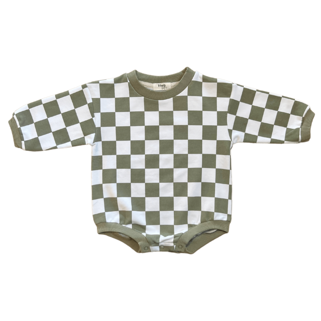 Checkered Bubble Romper - Spruce