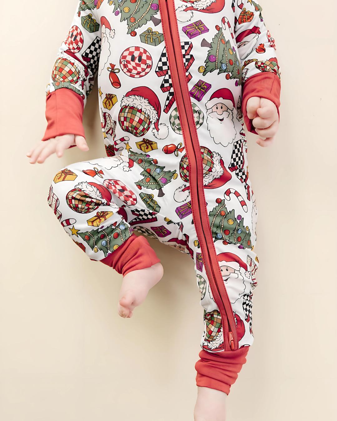 Baby Retro Christmas Bamboo Zip Pajama Romper