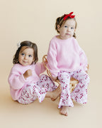 Girls Checkered Candy Cane Flare Pants | Pink