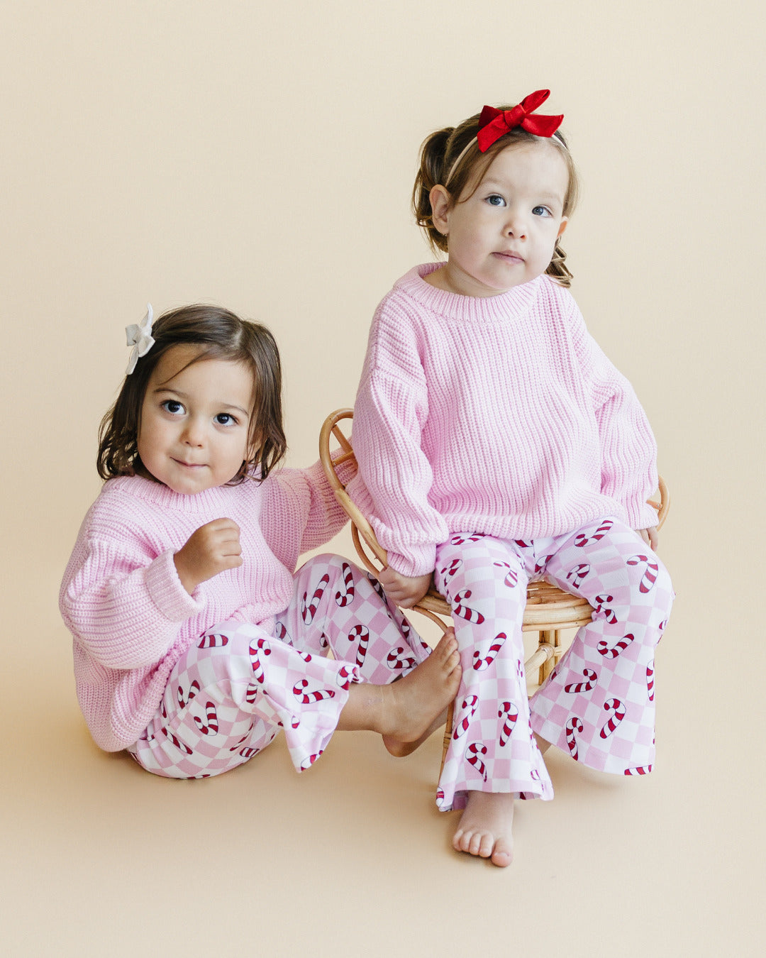 Girls Checkered Candy Cane Flare Pants | Pink