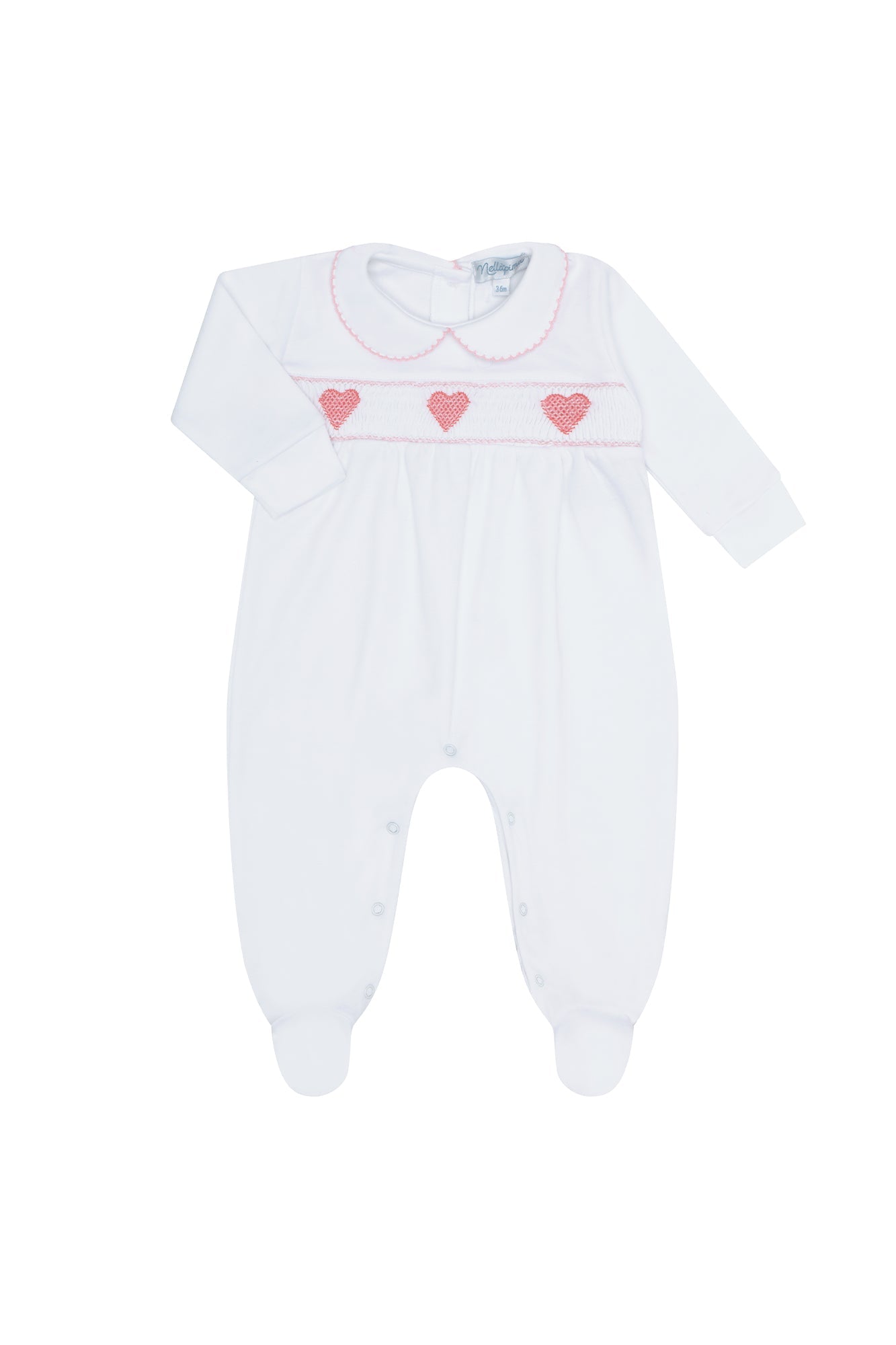 Baby Girl Heart Smocked Pima Cotton Footie